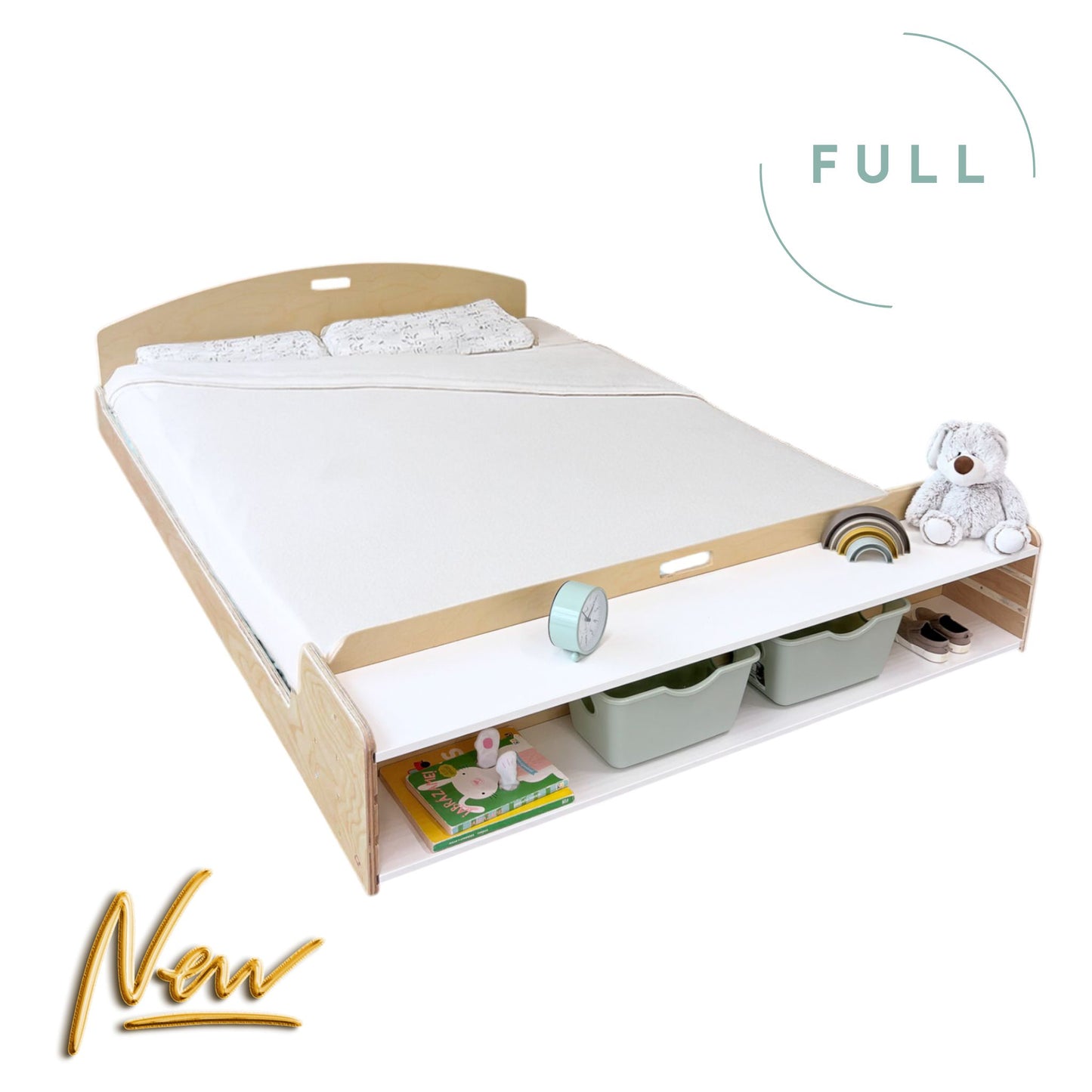 CHERRY FULL - Montessori Floor Bed with Shelves
