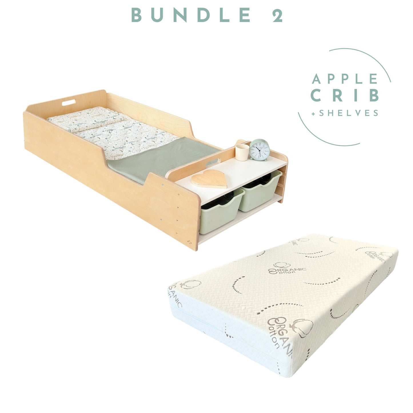 BUNDLE 2 - Apple Crib Floor Bed with Shelves & Mattress