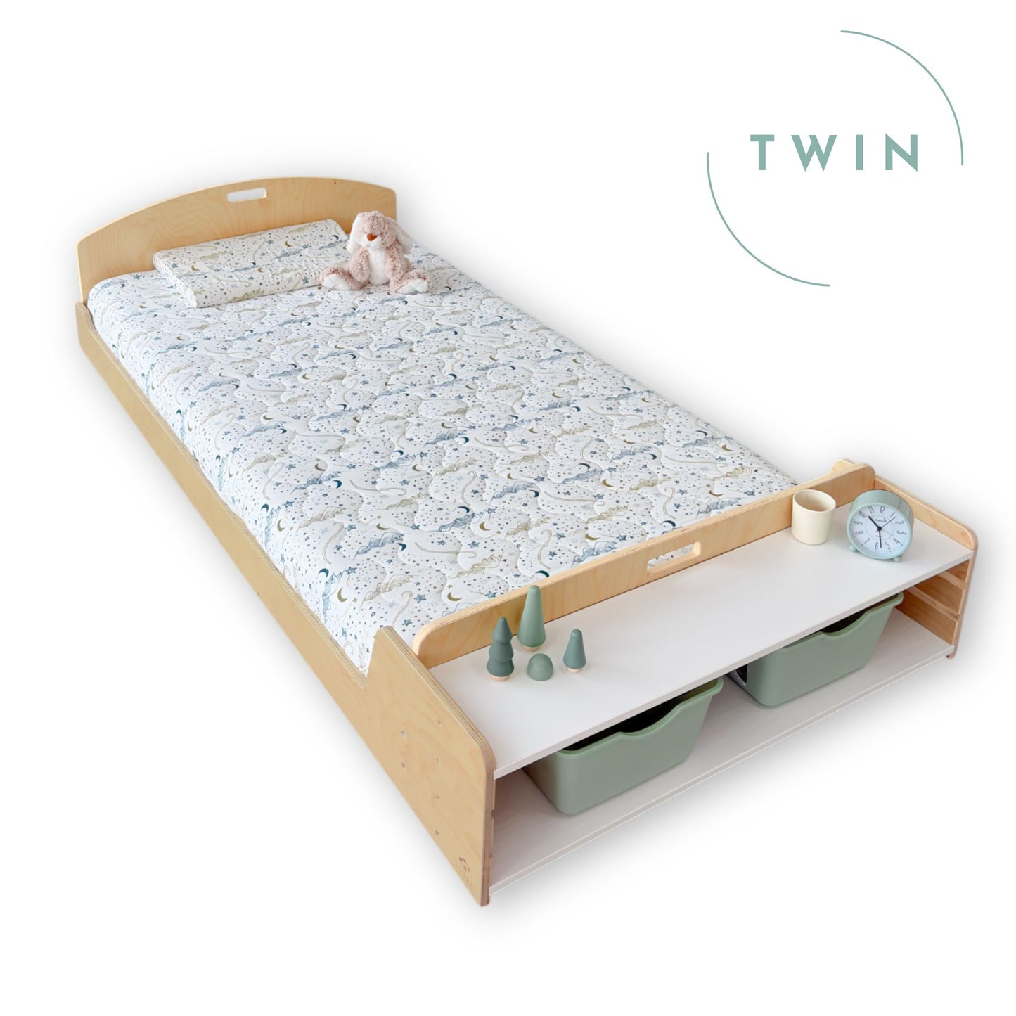 CHERRY TWIN - Montessori Floor Bed with Shelves