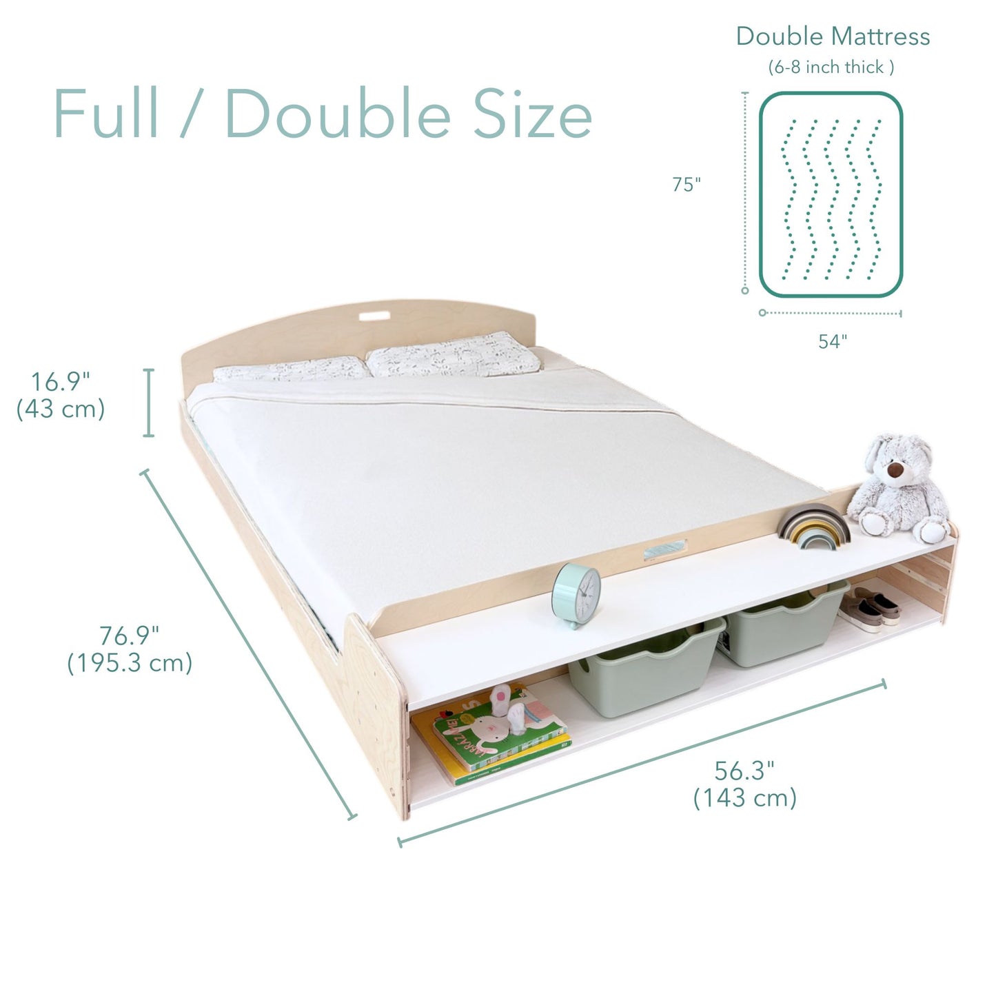 CHERRY FULL - Montessori Floor Bed with Shelves