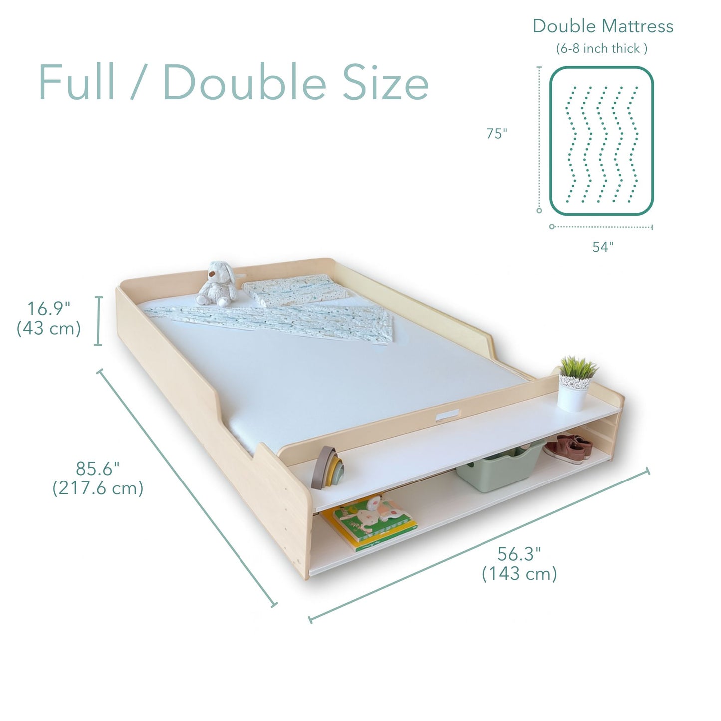 APPLE FULL - Montessori Floor Bed with Shelves