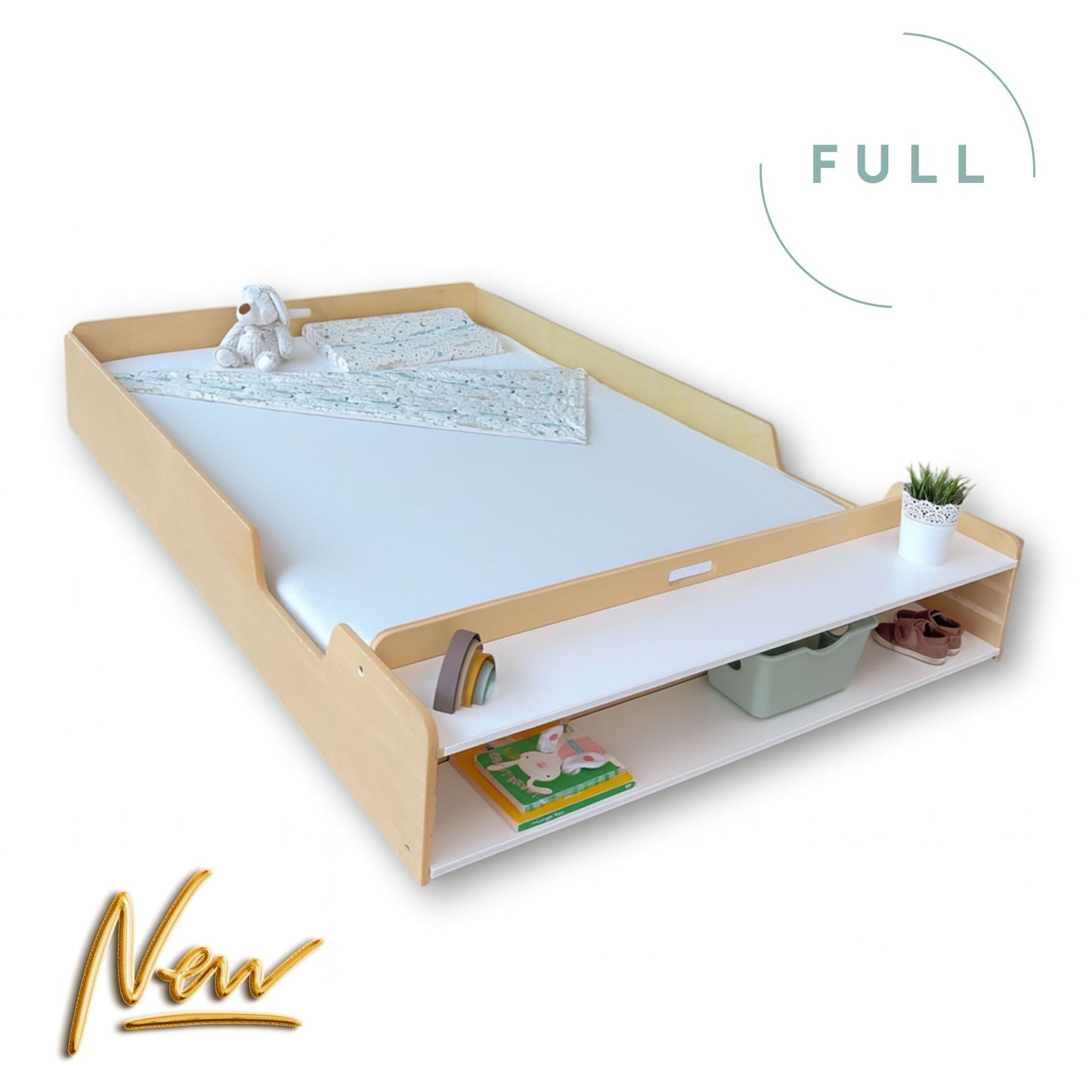 APPLE FULL - Montessori Floor Bed with Shelves