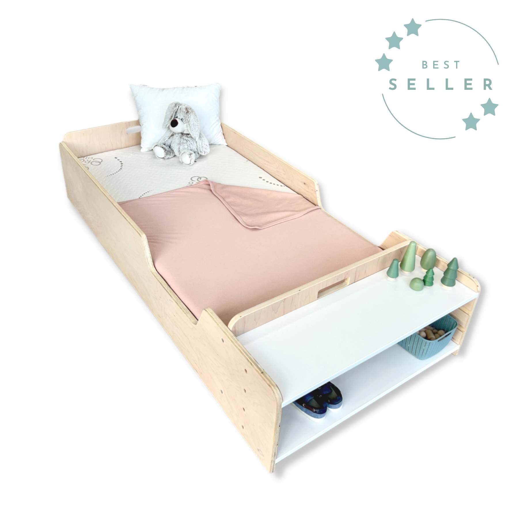 Montessori Floor Bed for Toddler with Rails Shleves Sapiens Child