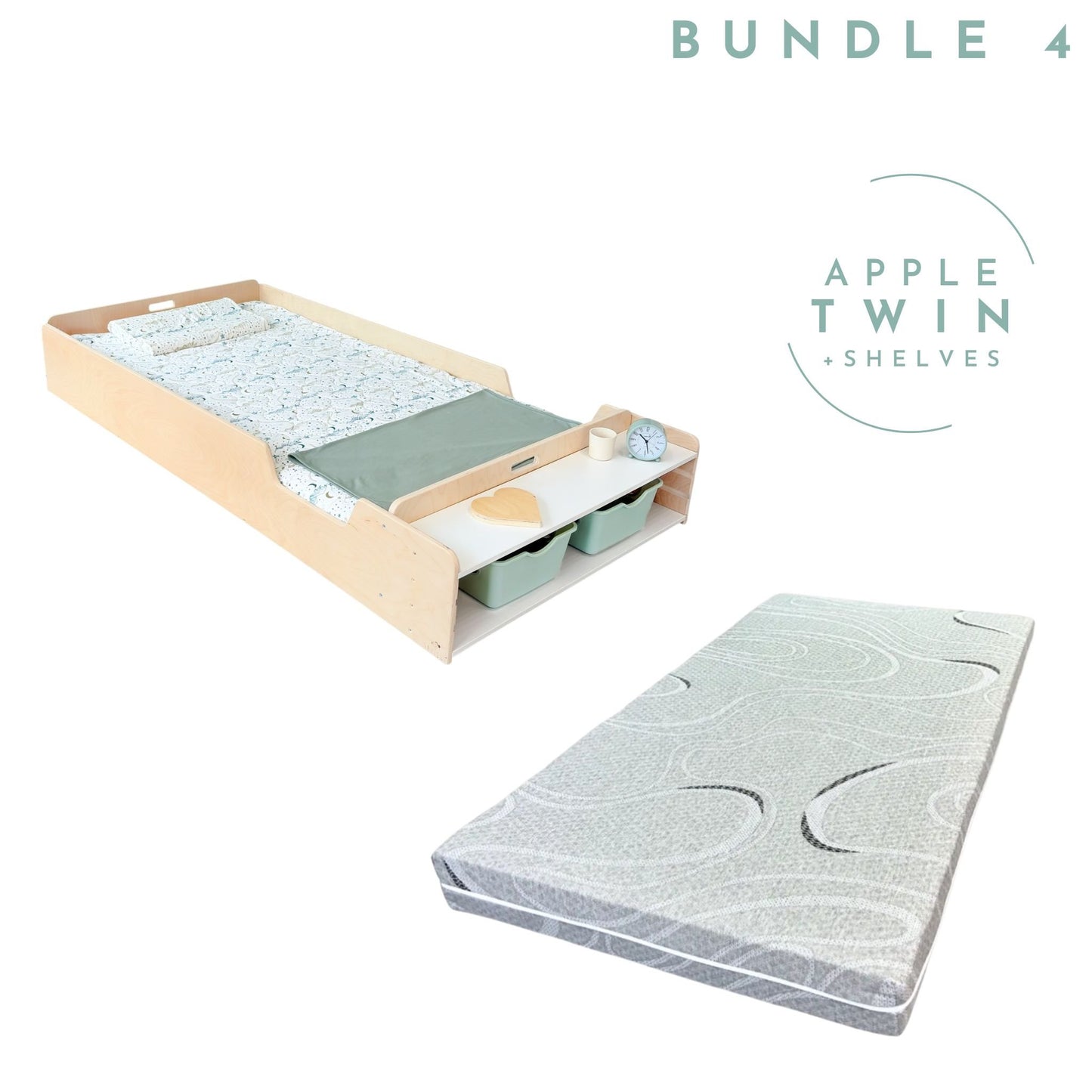 Bundle 4 - Apple Twin with Shelves & 6" Twin Mattress