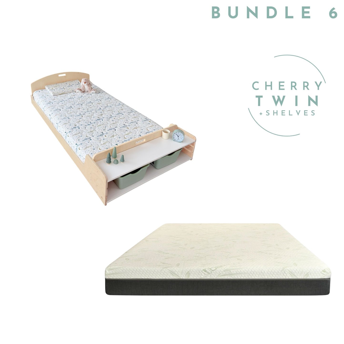 Bundle 6 - Cherry Twin with Shelves & 8" Twin Mattress