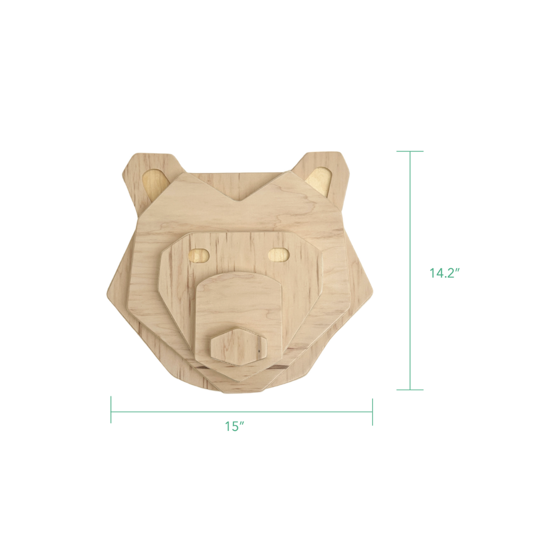 Wooden -Bear- Head- Animal- Wall- Deco- kids - room - nursery - decoration - toddler - design 