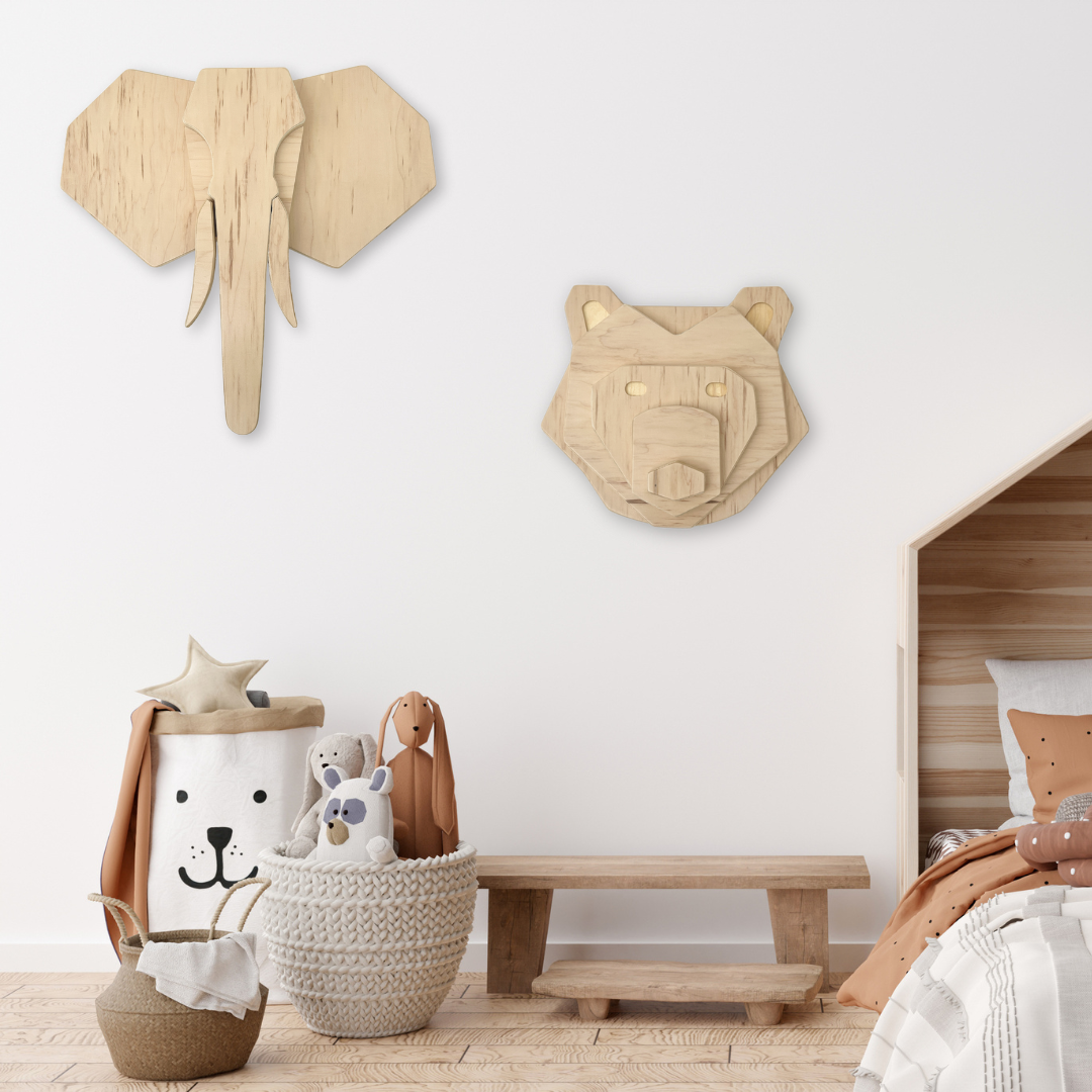 Wooden -Bear- Head- Animal- Wall- Deco- kids - room - nursery - decoration - toddler - design 