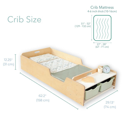APPLE CRIB - Montessori Floor Bed with Rails & Shelves