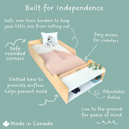 APPLE CRIB - Montessori Floor Bed with Rails & Shelves