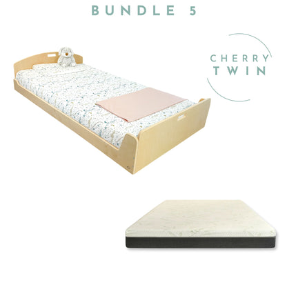 BUNDLE 5 - Cherry Twin Floor Bed & Mattress
