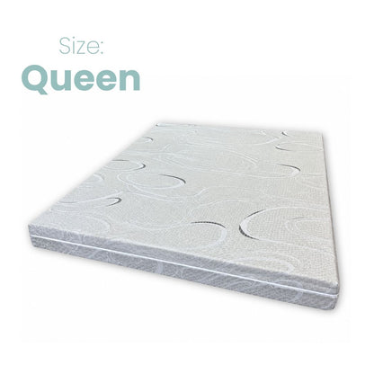A Queen-size mattress shown at an angle on a white background, with the word 'Size: Queen' printed in the upper left.