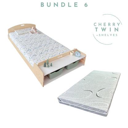 CHERRY BUNDLE 2 - Montessori Floor Bed with Shelves & Mattress