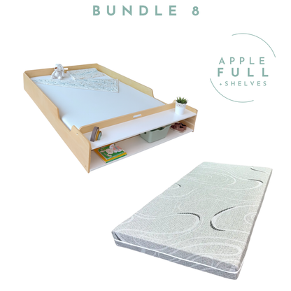 BUNDLE 8 - Apple Full Floor Bed with Shelves & Mattress