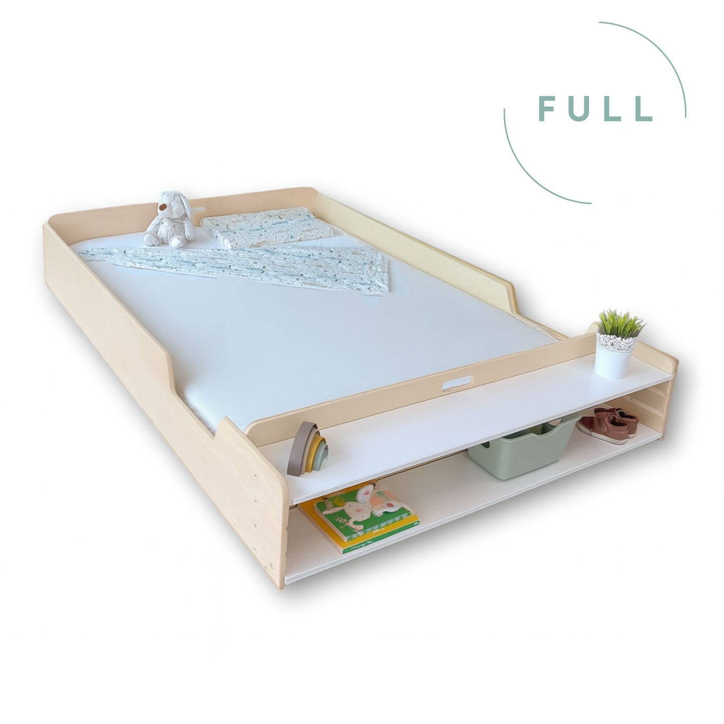 APPLE FULL - Montessori Floor Bed with Shelves
