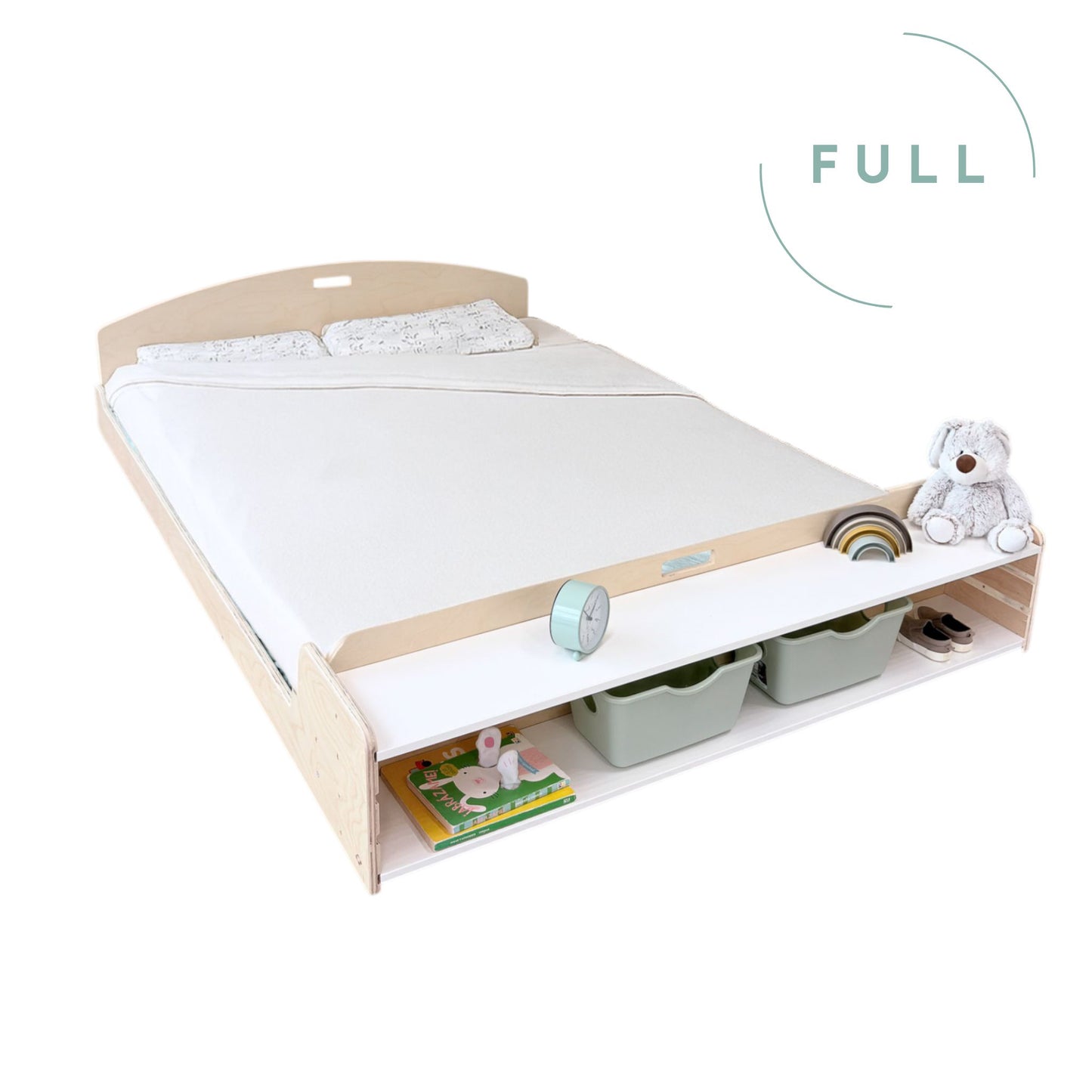 CHERRY FULL - Montessori Floor Bed with Shelves