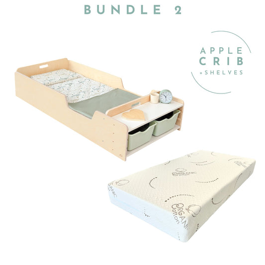 ENSEMBLE APPLE 2 - Lit Montessori au Sol avec Étagères et Matelas