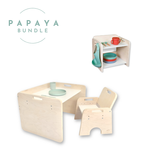 PAPAYA Bundle - Table, chaise et étagère pour les tout-petits