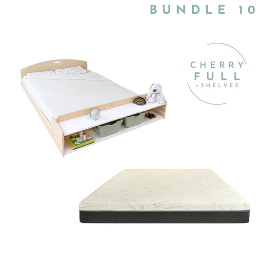 Bundle 10 - Cherry Full with Shelves & 8" Full Mattress
